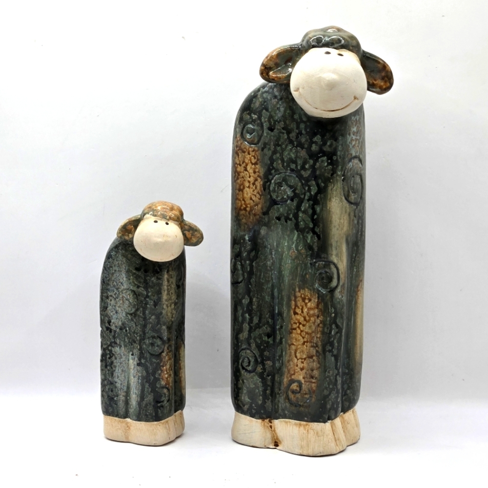 Stoneware Pottery Clay Ceramic Glazed Sheep Handmade Set Unglazed Face 9.5 , 5.5
